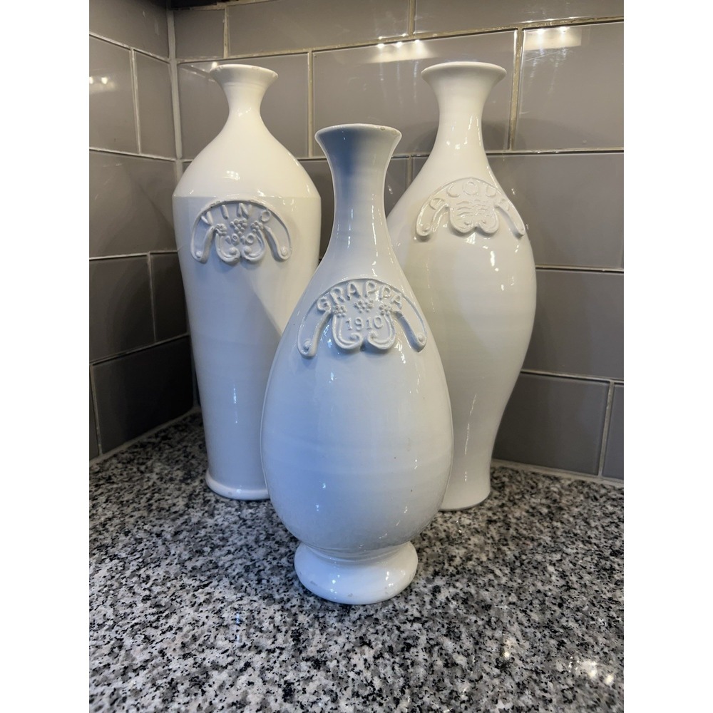 vintage italian Made Decorative Vases. Aqua, Vino, Grappa.